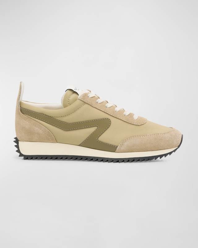 Mixed Leather Retro Runner Sneakers
